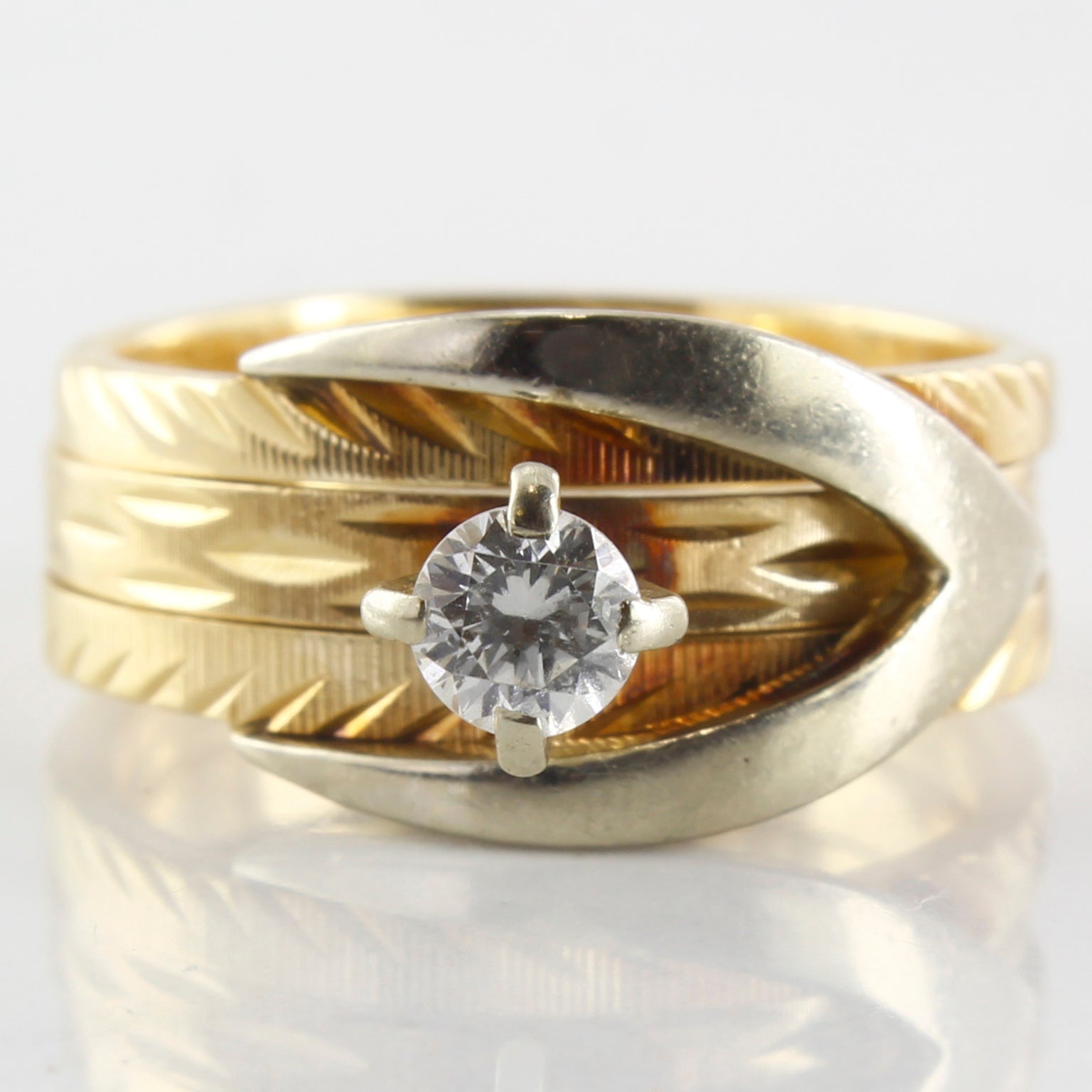Bague solitaire à trois anneaux soudée en diamant | 0,20 ct | Taille 5 |