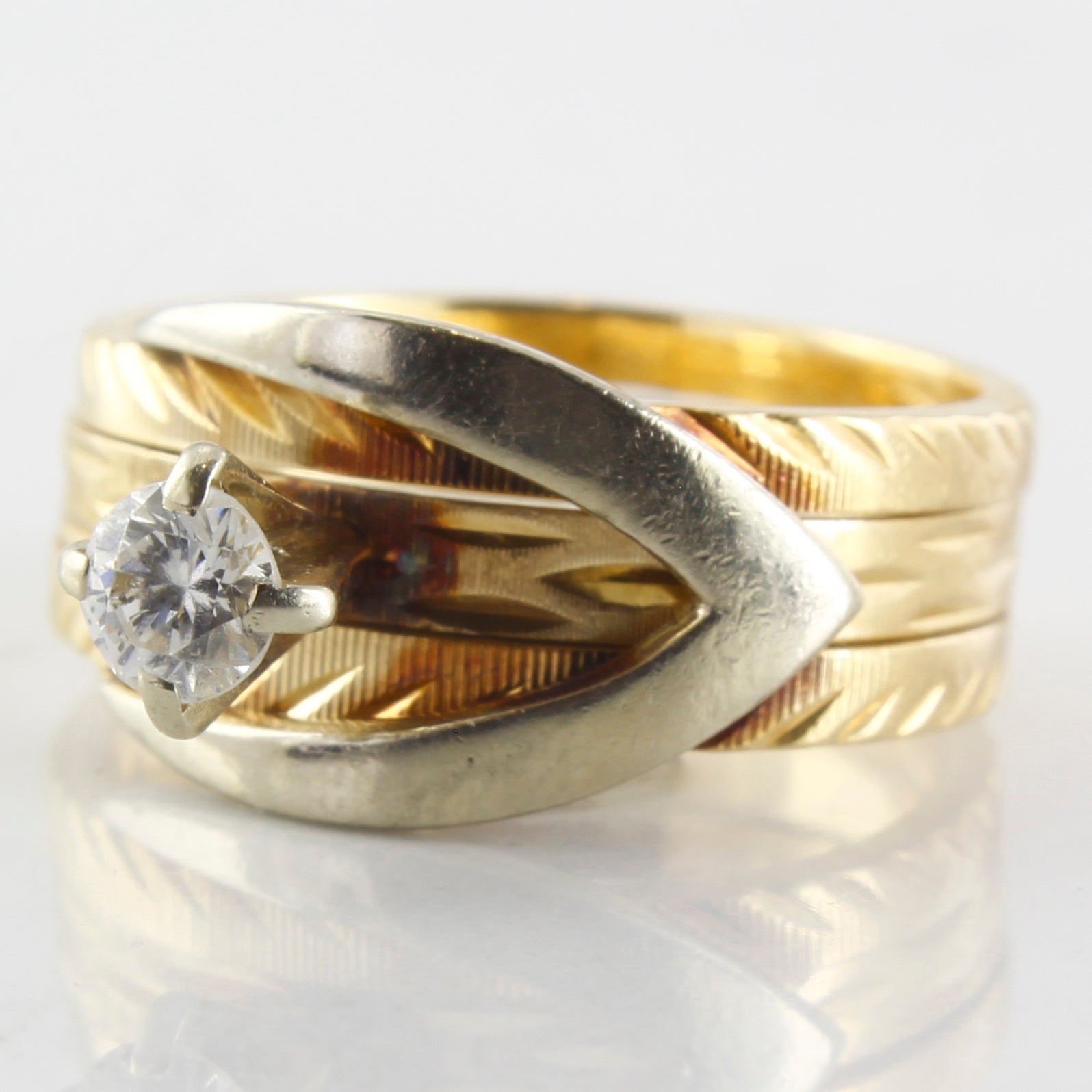 Bague solitaire à trois anneaux soudée en diamant | 0,20 ct | Taille 5 |