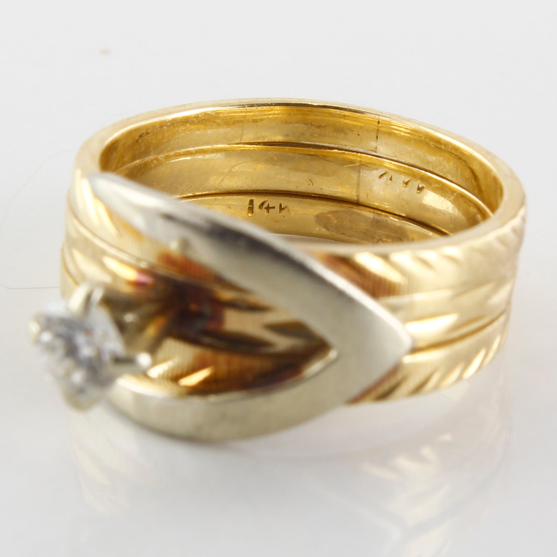 Bague solitaire à trois anneaux soudée en diamant | 0,20 ct | Taille 5 |