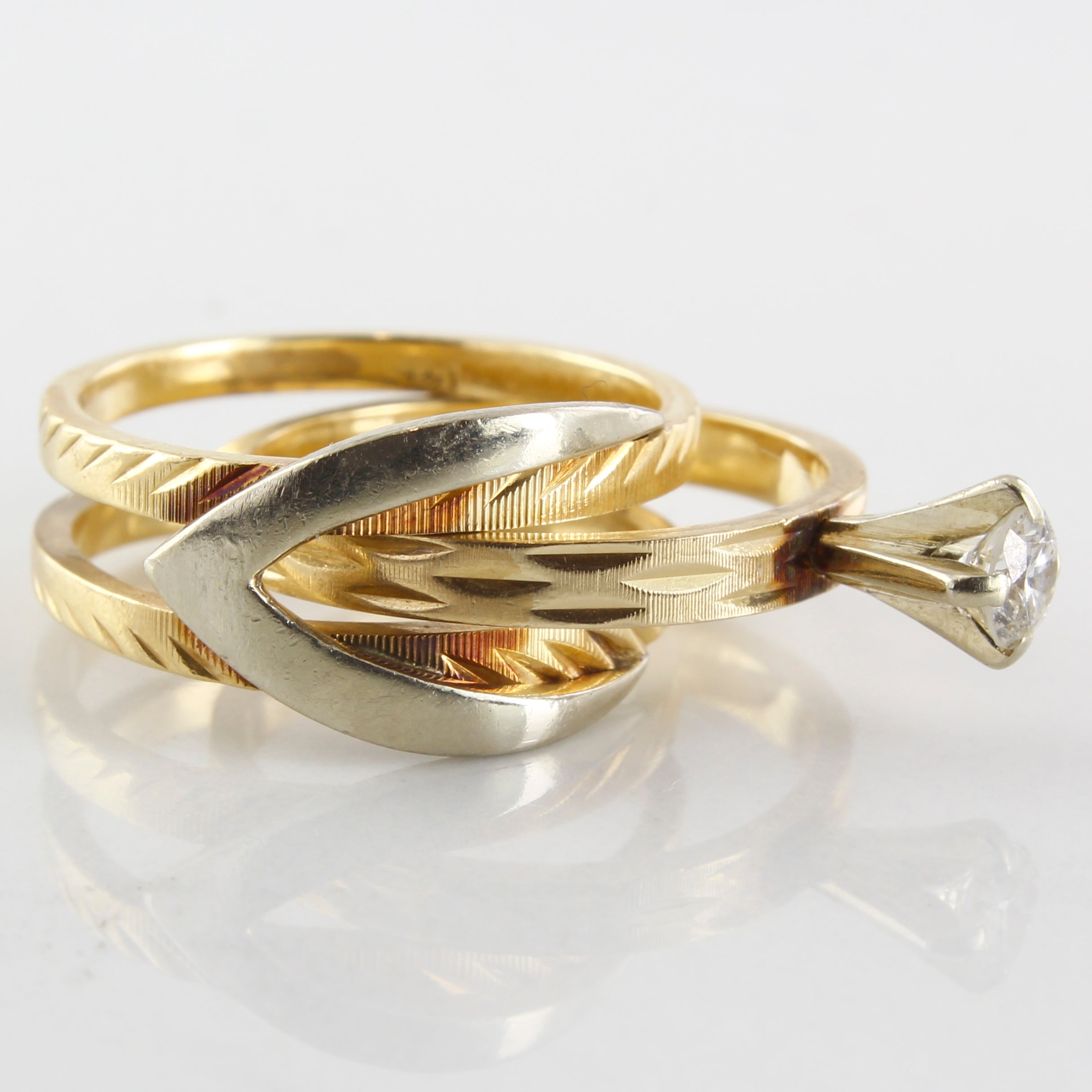 Bague solitaire à trois anneaux soudée en diamant | 0,20 ct | Taille 5 |