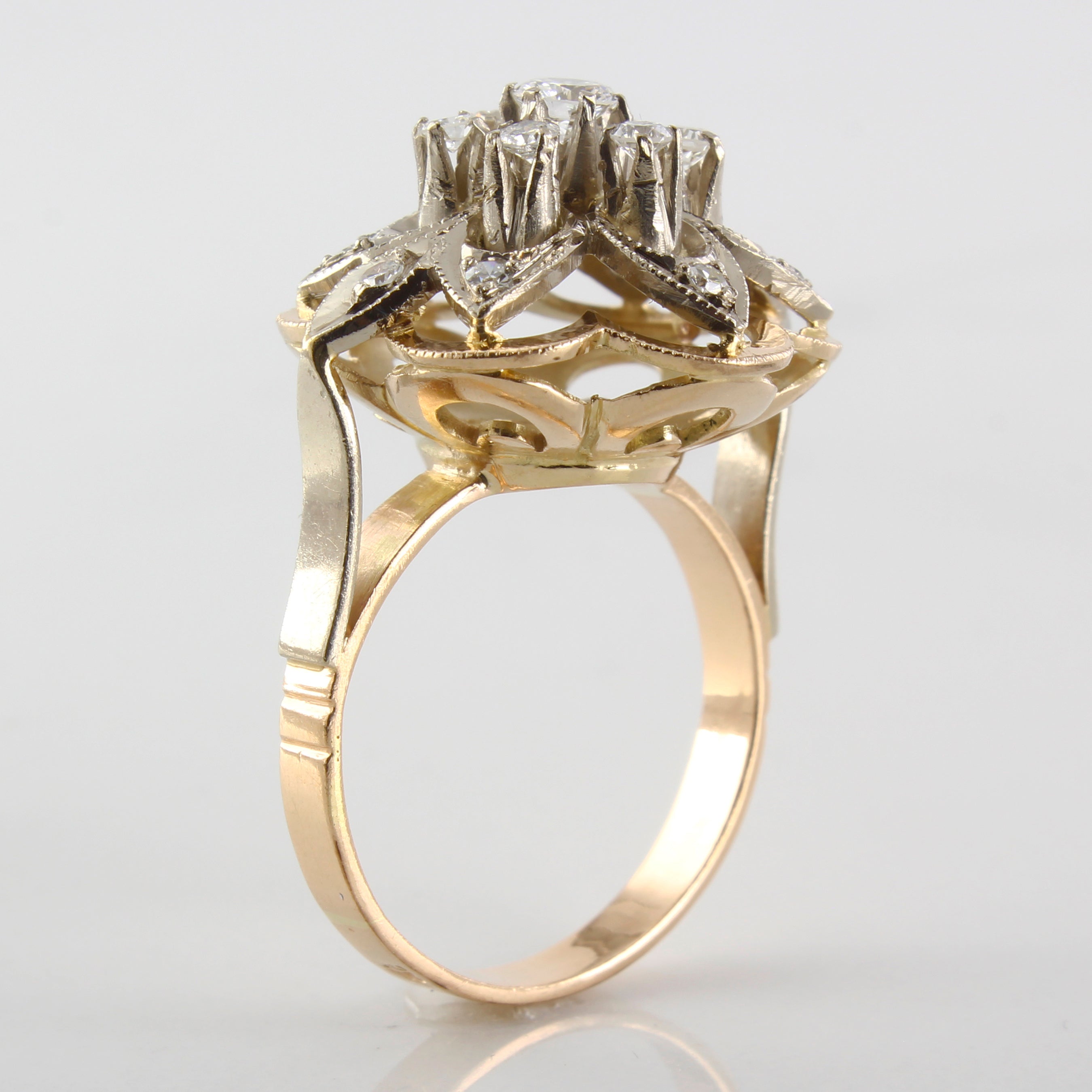 Art Deco Era Floral Diamond Cocktail Ring | 0.44ctw | SZ 8 |
