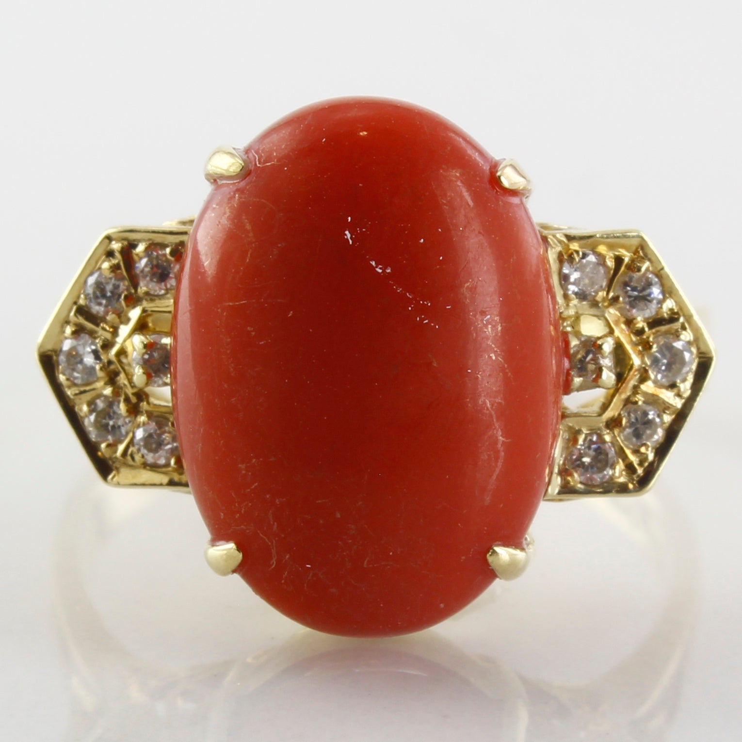 Red Coral & Diamond Ring | 0.12ctw, 8.35ct | SZ 8 |