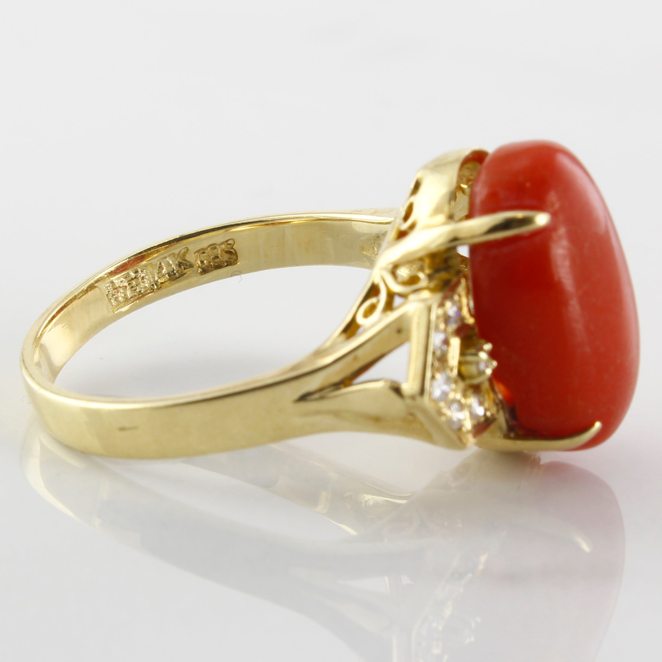 Red Coral & Diamond Ring | 0.12ctw, 8.35ct | SZ 8 |