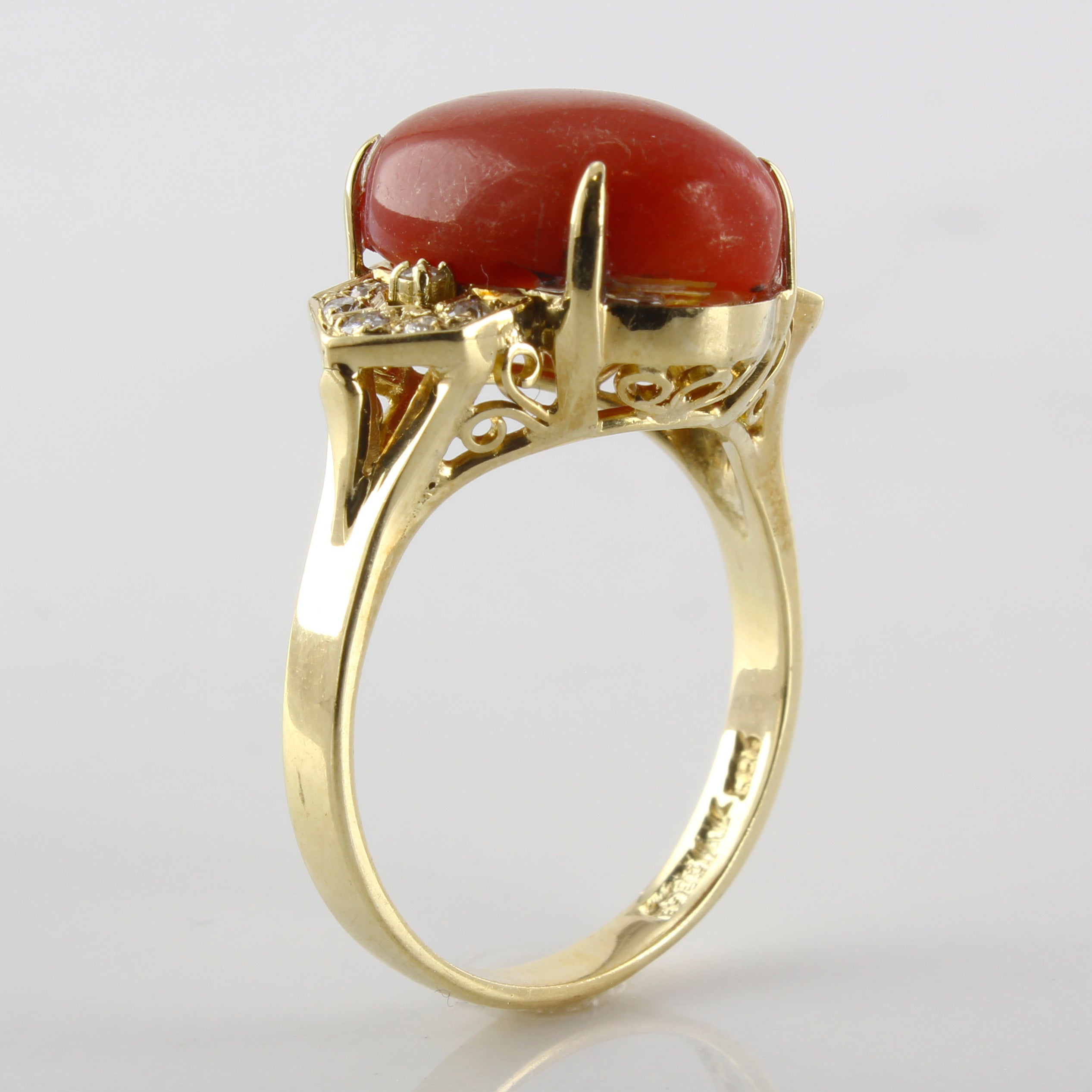 Red Coral & Diamond Ring | 0.12ctw, 8.35ct | SZ 8 |