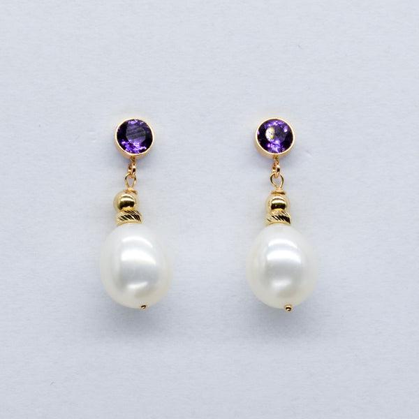 Bespoke' Amethyst & Pearl Drop Earrings | 3.50ctw, 0.40ctw |