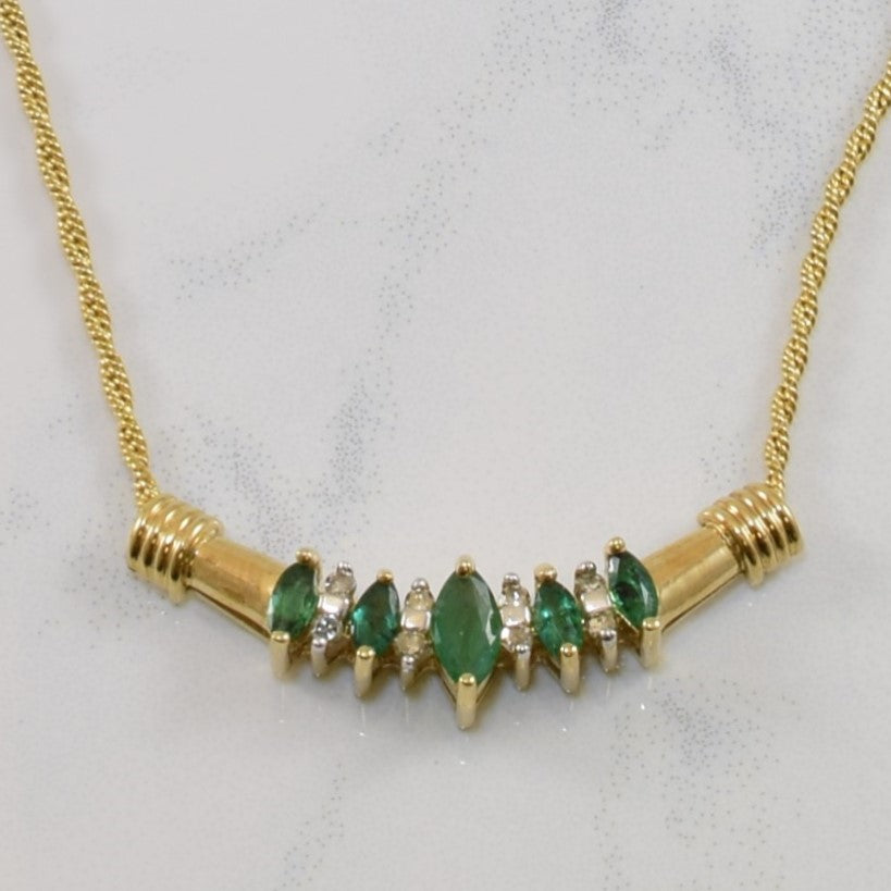 Marquise Emerald & Diamond Plate Necklace | 0.30ctw, 0.10ctw | 16" |