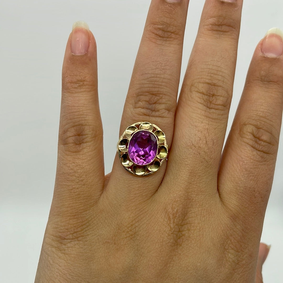 Synthetic Pink Sapphire Cocktail Ring | 5.50ct | SZ 8.25 |
