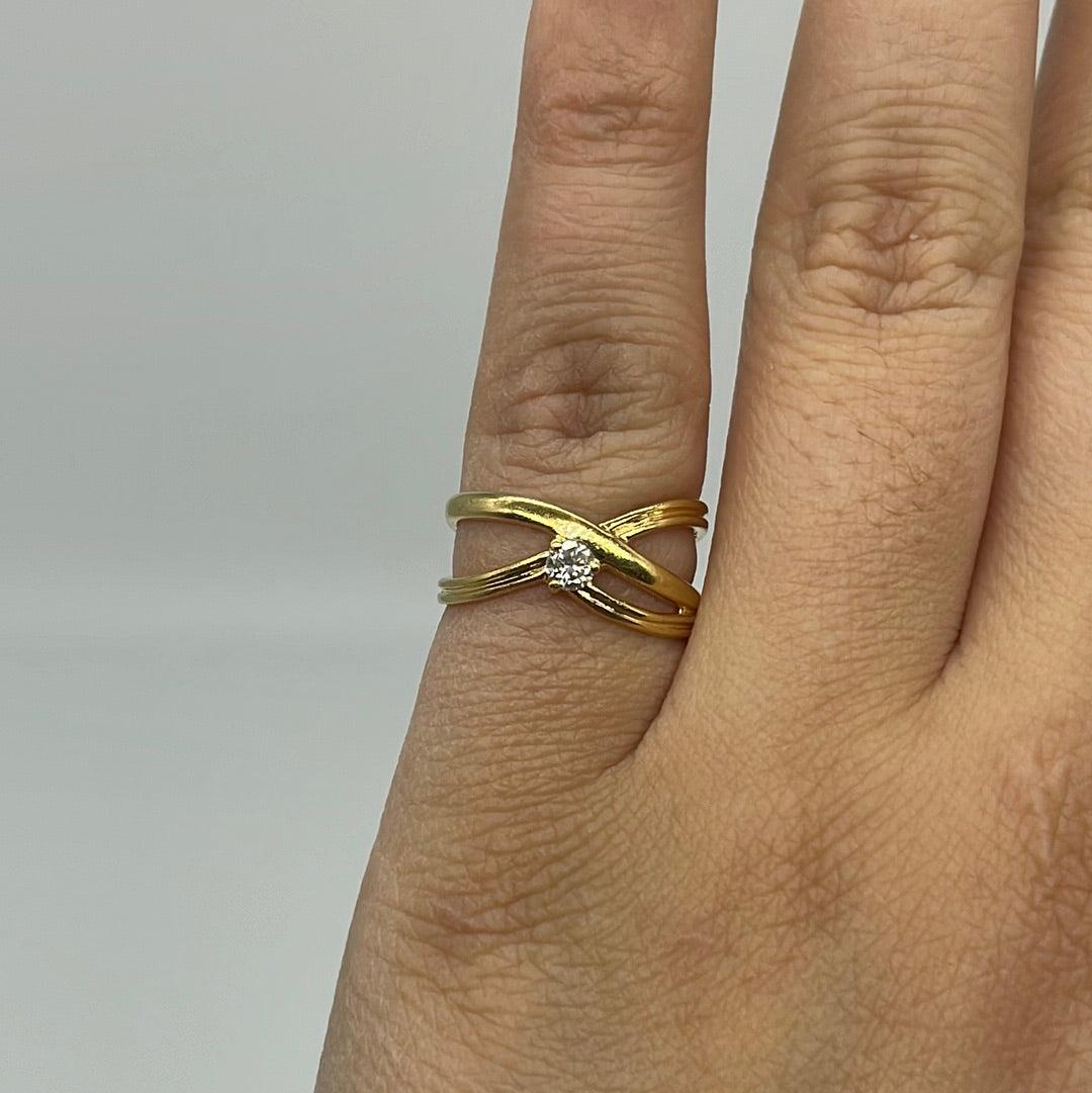 18k Diamond Double Cross Over Ring | 0.10ct | SZ 6