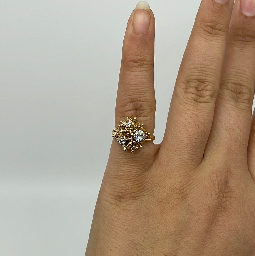 Three Stone Diamond Textured Cocktail Ring | 0.41ctw, SZ 5.25 |