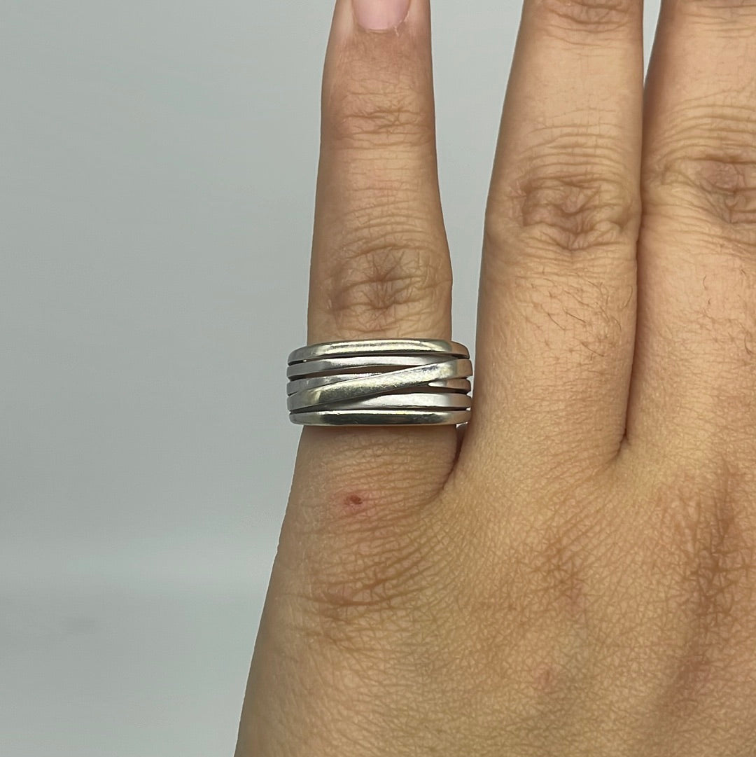 Bague torsadée à plusieurs rangs en or blanc | Taille 7,25 |