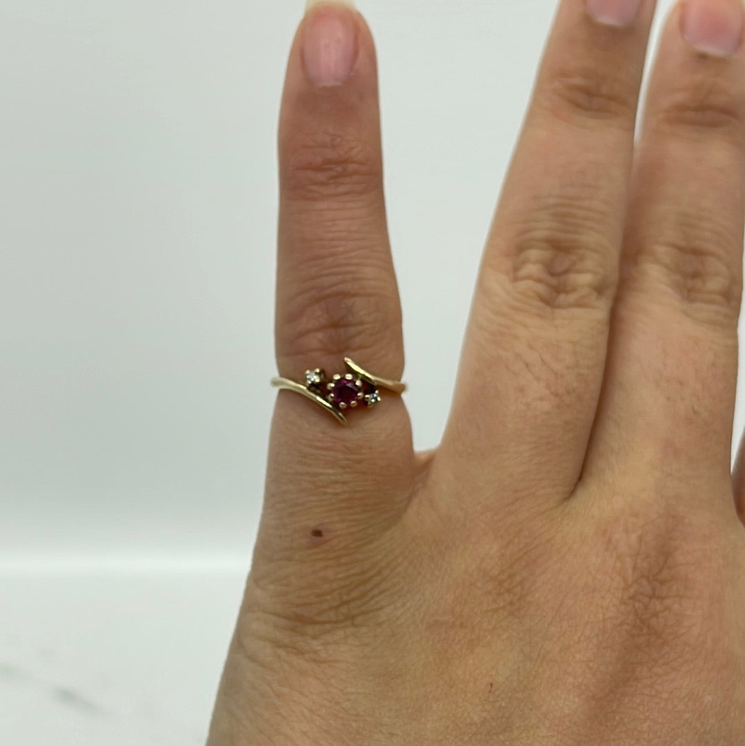 Synthetic Ruby & Diamond Bypass Ring | 0.13ct | SZ 4.5 |