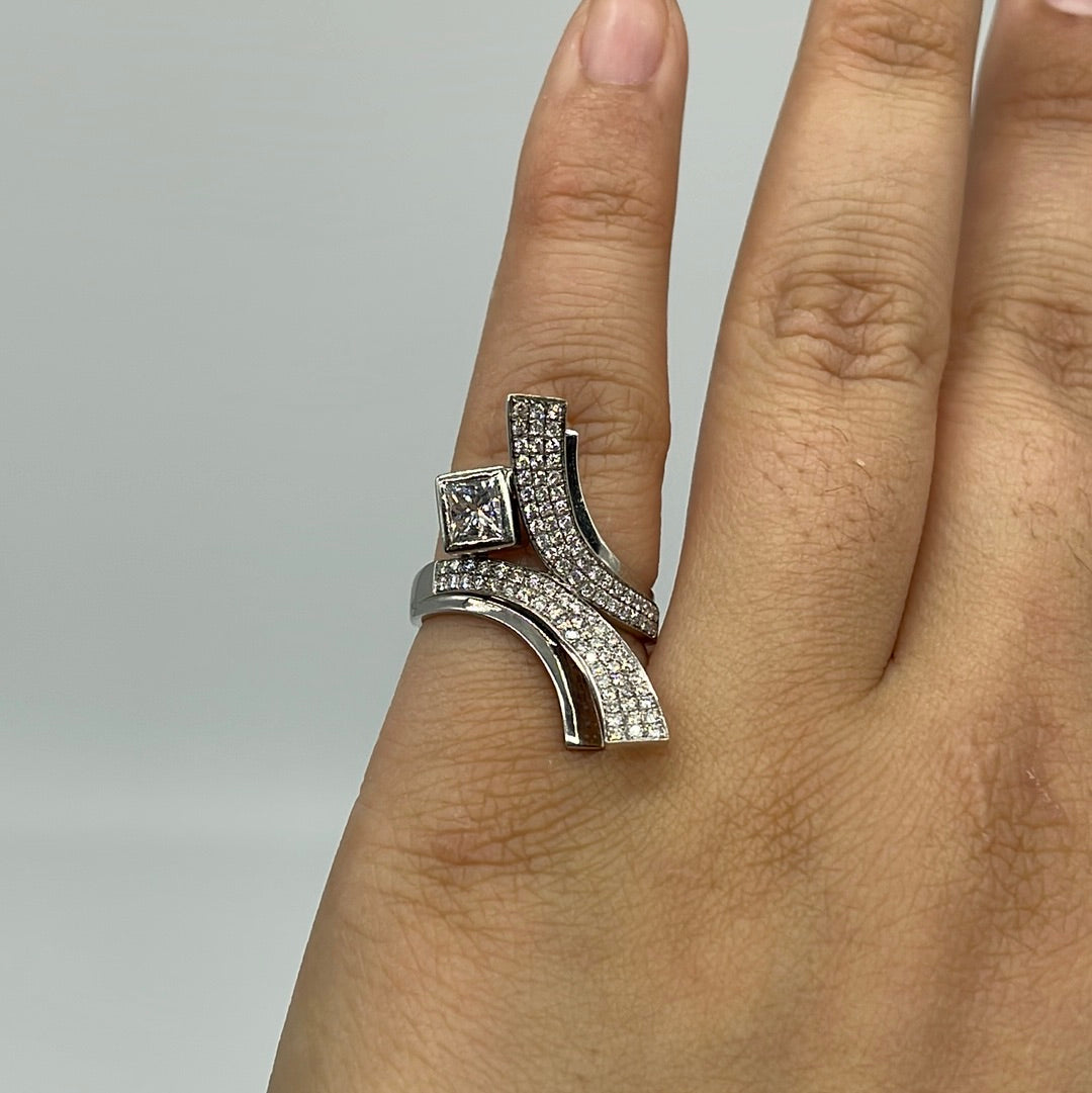 Princess Pave Bypass Cocktail Ring | 1.12ctw | SZ 7 |