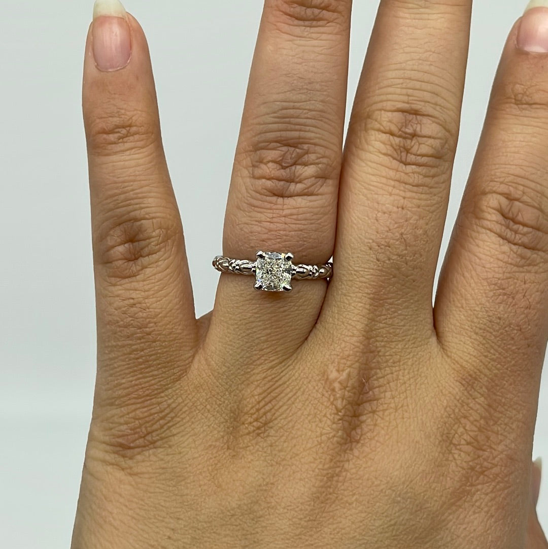GIA Certified Cushion Cut Platinum Solitaire Diamond Engagement Ring | 1.40ct VVS1 J | SZ 8.25 |