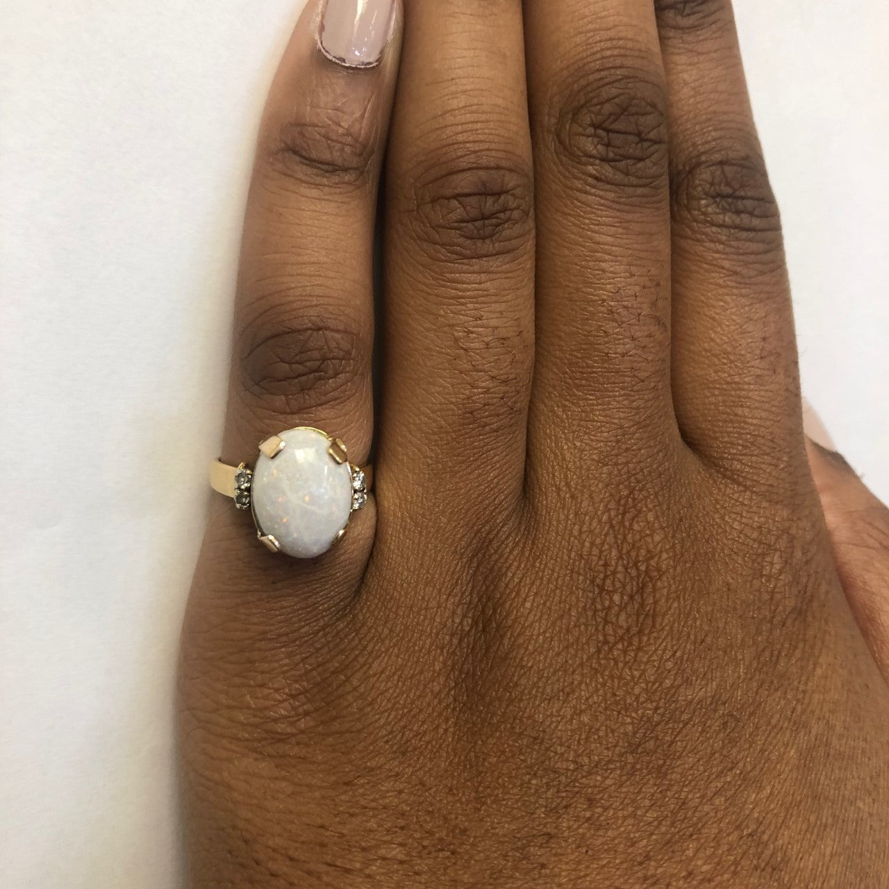 Prong Set Opal & Diamond Ring | 0.12ctw, 4.00ct | SZ 7 |