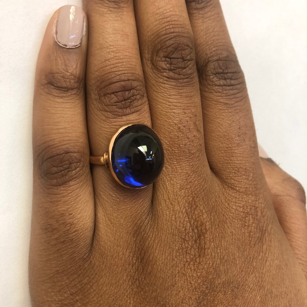 Vintage Soviet-Hallmarked Bezel-set Synthetic Sapphire Ring | 28.0ct | SZ 7.75 |