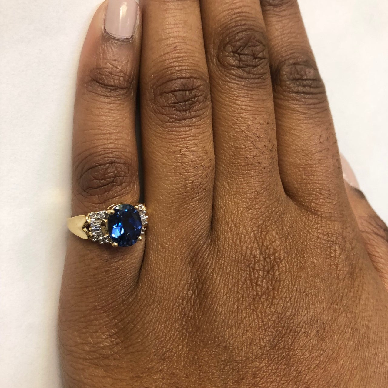 Synthetic Blue Sapphire & Diamond Ring | 2.75ct, 0.14ctw | SZ 5.5 |