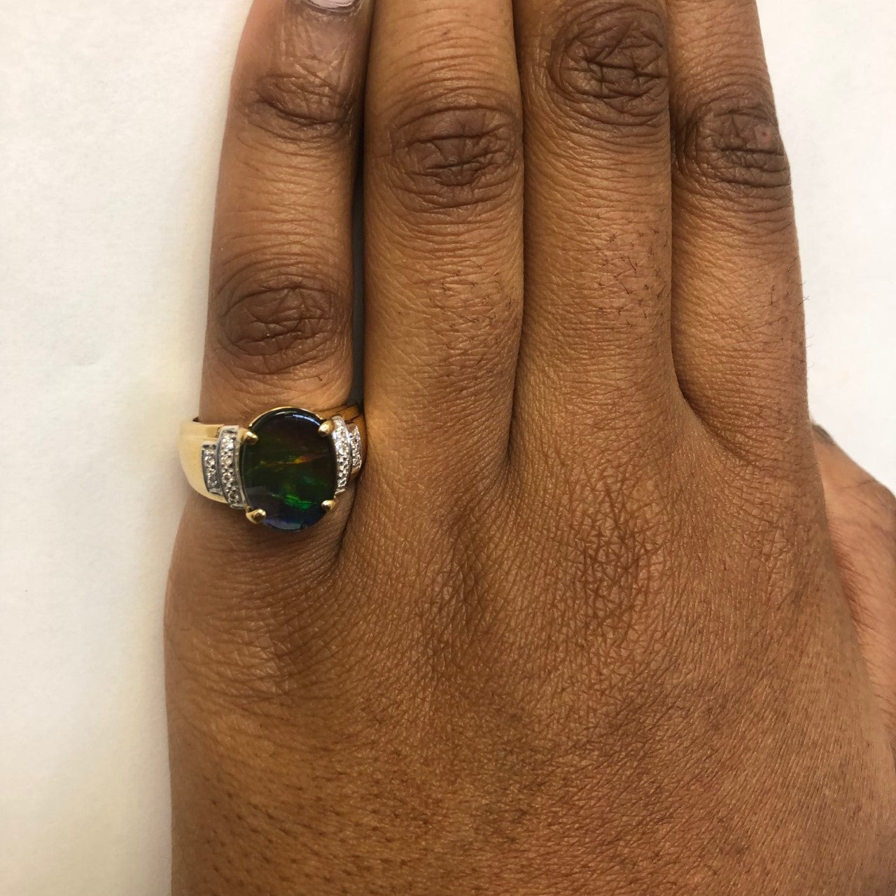 Oval Ammolite & Diamond Ring | 3.00ct, 0.06ctw | SZ 7 |