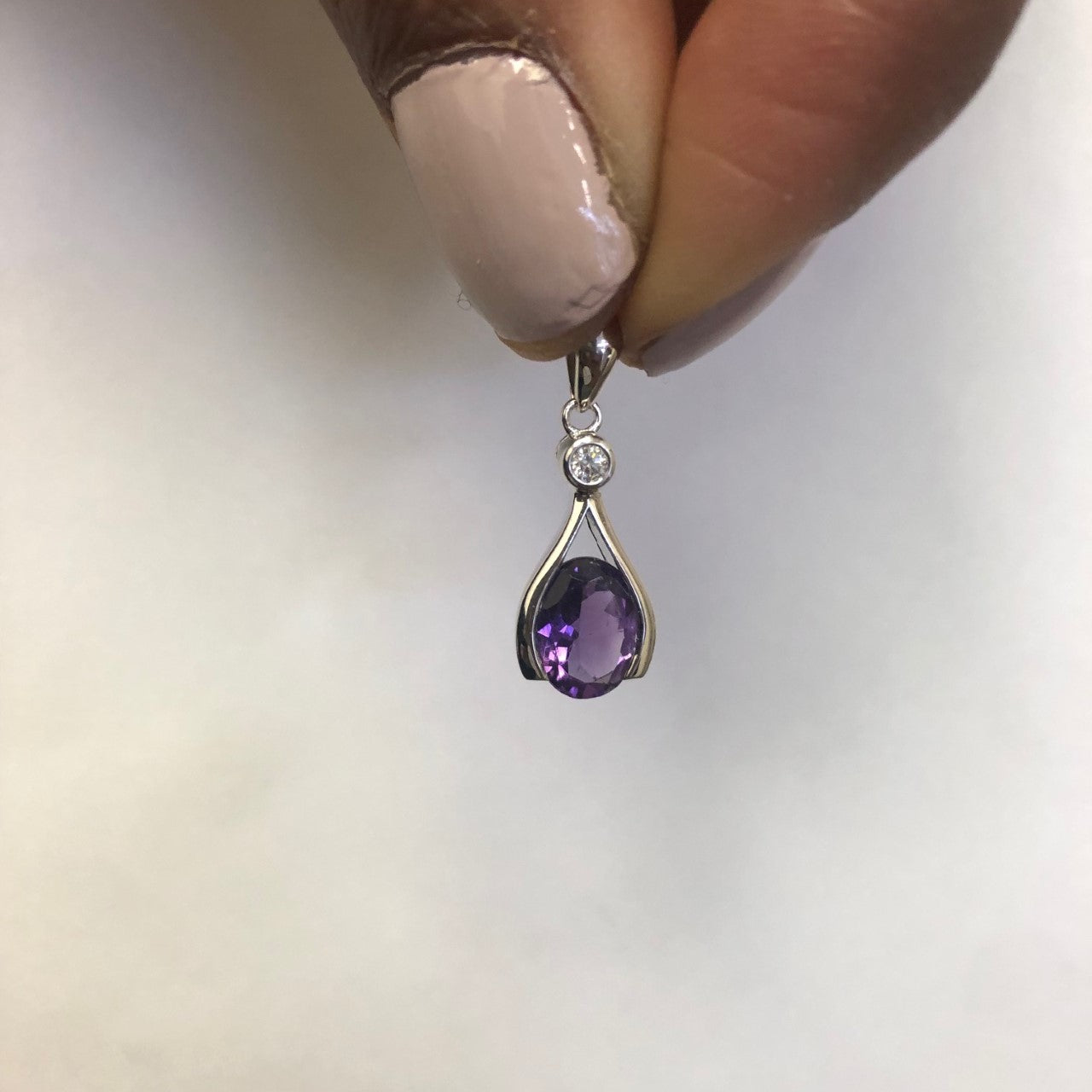Semi Bezel Amethyst & Diamond Drop Pendant | 1.55ct, 0.04ctw |