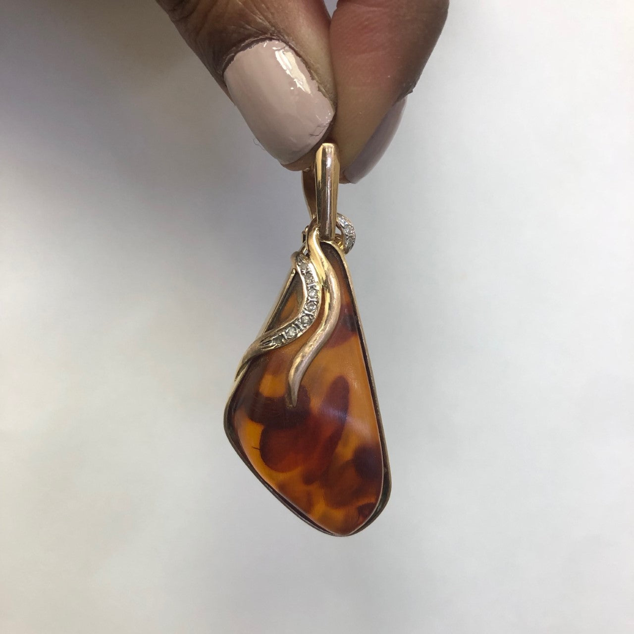 Free Form Amber & Diamond Clip On Pendant | 45.00ct, 0.04ctw |