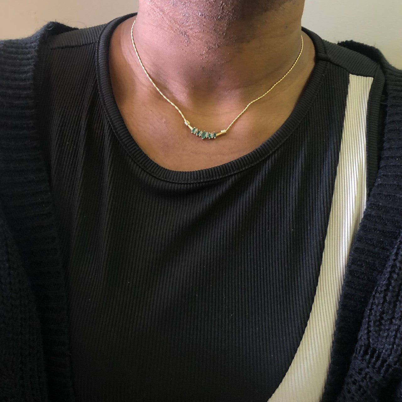 Marquise Emerald & Diamond Plate Necklace | 0.30ctw, 0.10ctw | 16" |