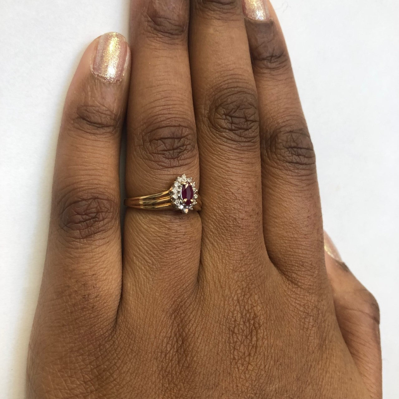 Marquise Ruby & Diamond Halo Ring | 0.25ct, 0.07ctw | SZ 8 |