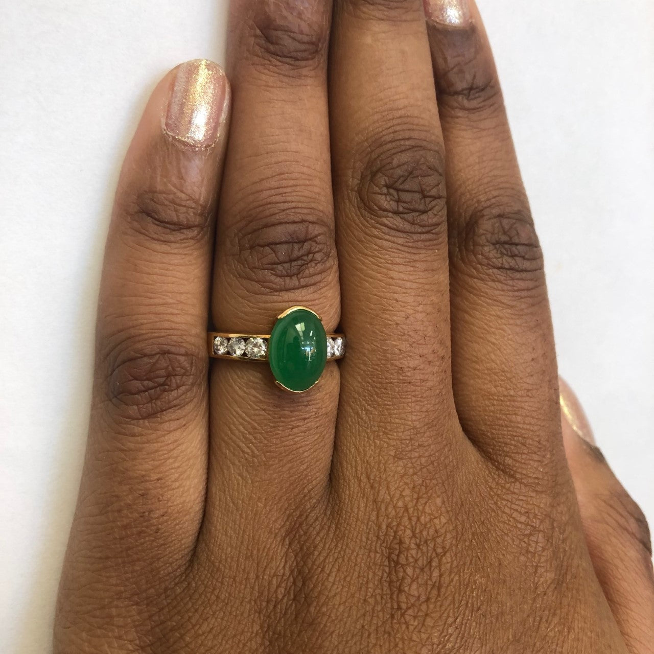 Diamond Channel Detailed Jadeite Ring | 5.00ct, 0.60ctw | SZ 8 |