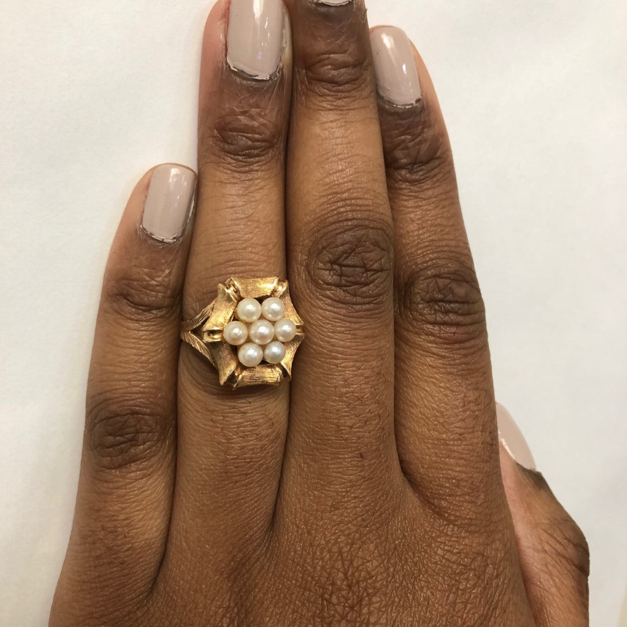 Bamboo Textured Cluster Pearl Ring | 2.80ctw | SZ 7.25 |
