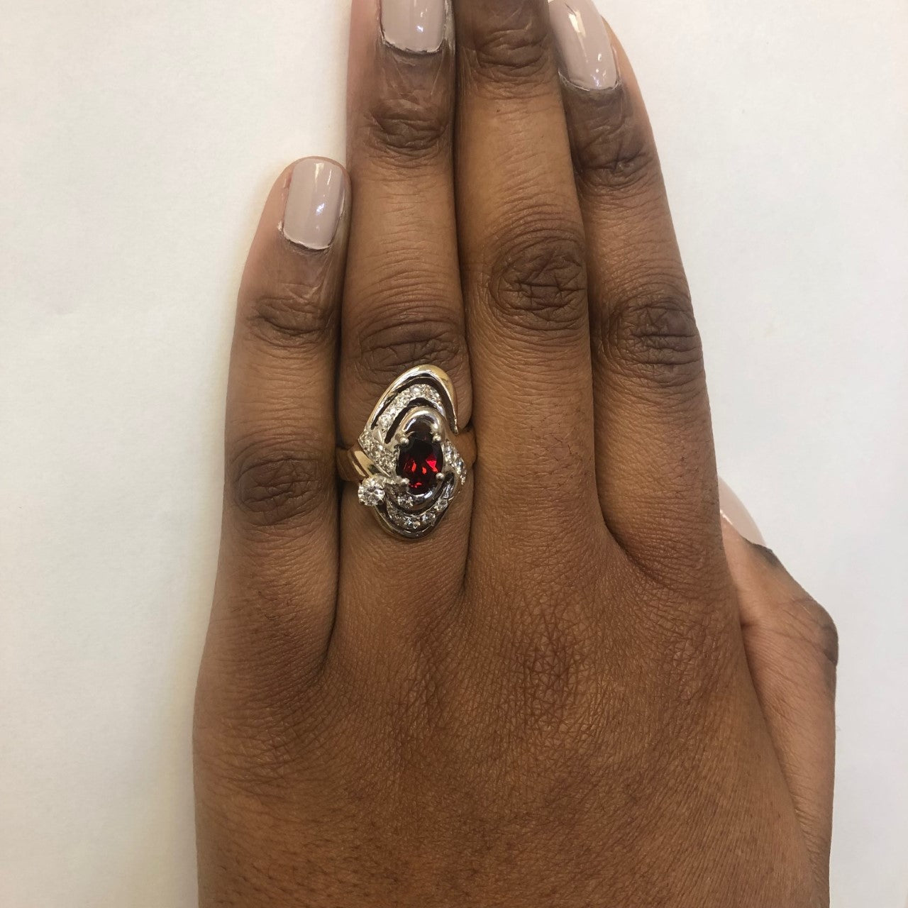 Garnet & Diamond Cocktail Ring | 1.04ct, 0.75ctw | SZ 8.5 |