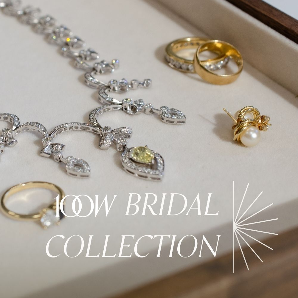 Image of ornate detail, white gold, diamond encrusted necklace, with vintage, yellow gold jewelry