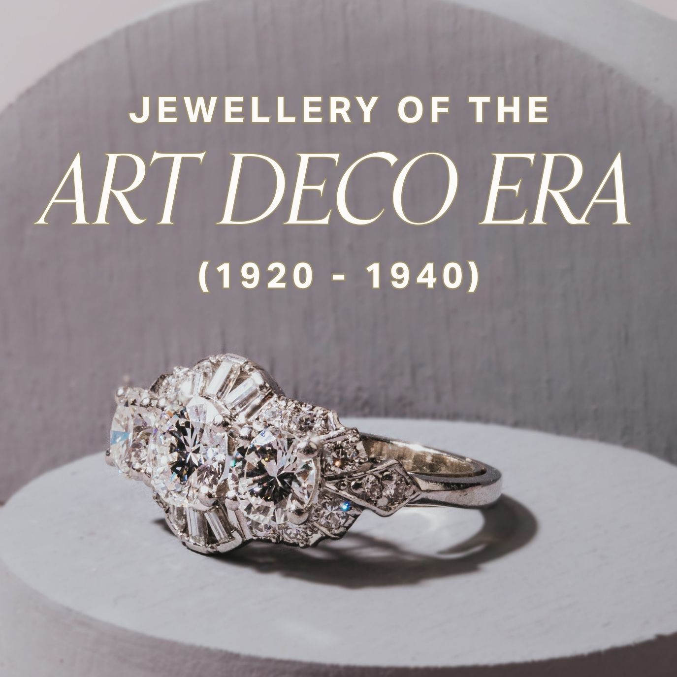 art deco era image of ring with title text over