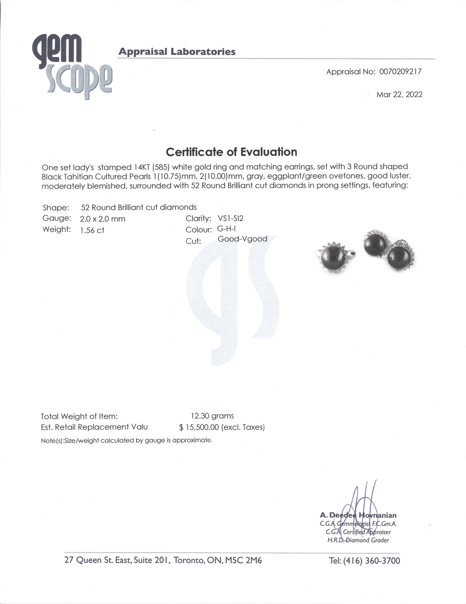 14K Black Tahitian Pearls and Diamond Earrings and Ring| 10-10.75mm, 1.56ctw | SZ 6.75