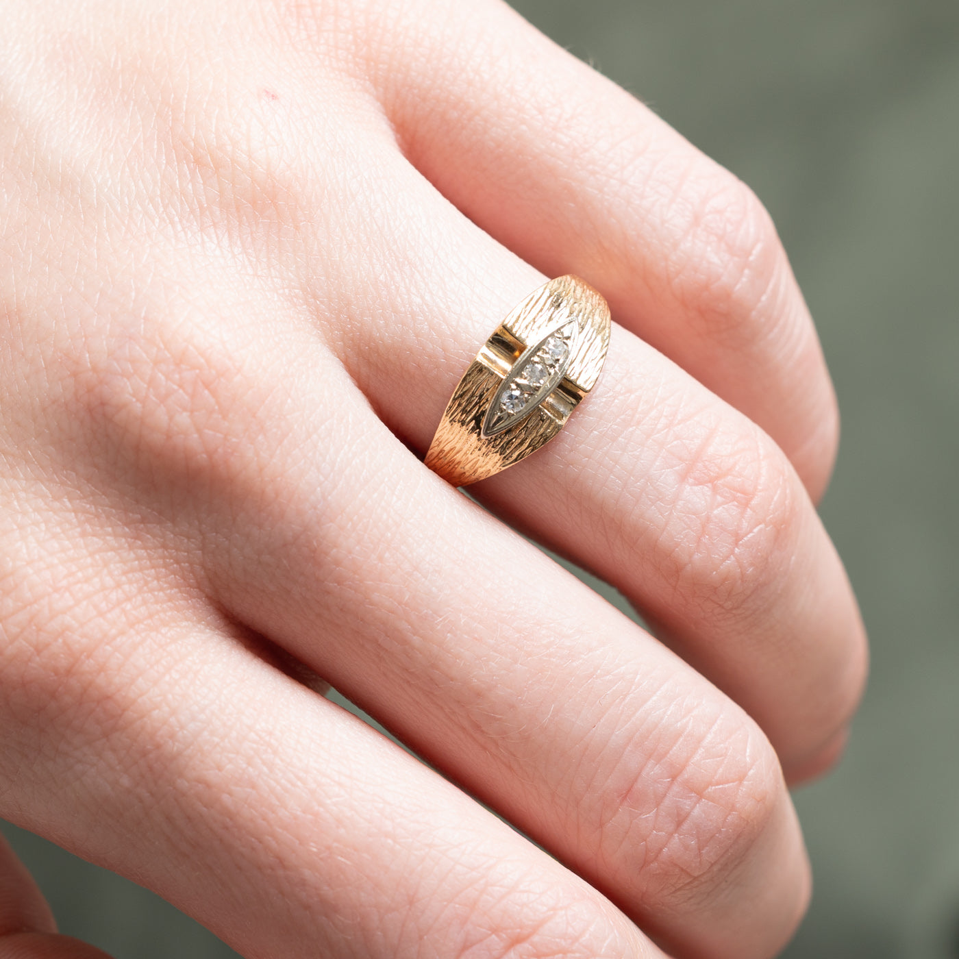 Three Stone Diamond Textured Tapered Ring | 0.06ctw | SZ 5.25