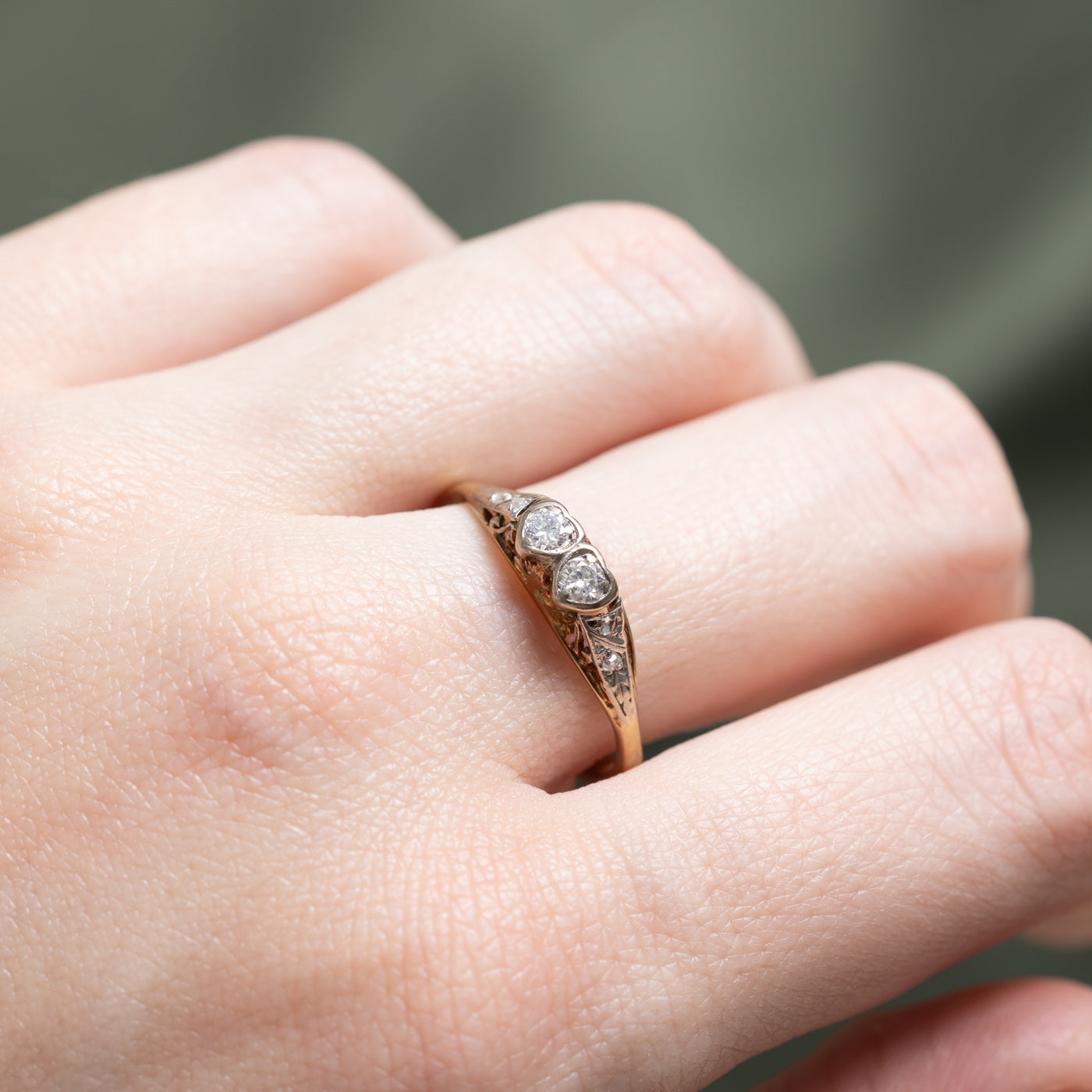 Antique Two Stone Diamond Heart Ring | 0.16ctw | SZ 8.25