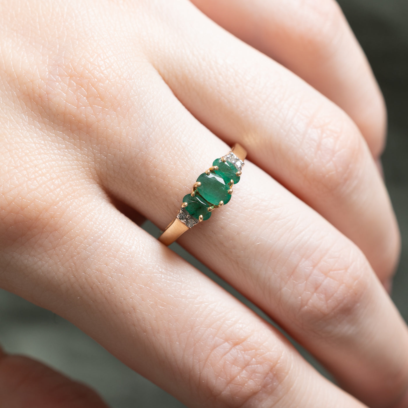 Three Stone Emerald & Diamond Ring | 0.50ctw, 0.02ctw | SZ 6.75