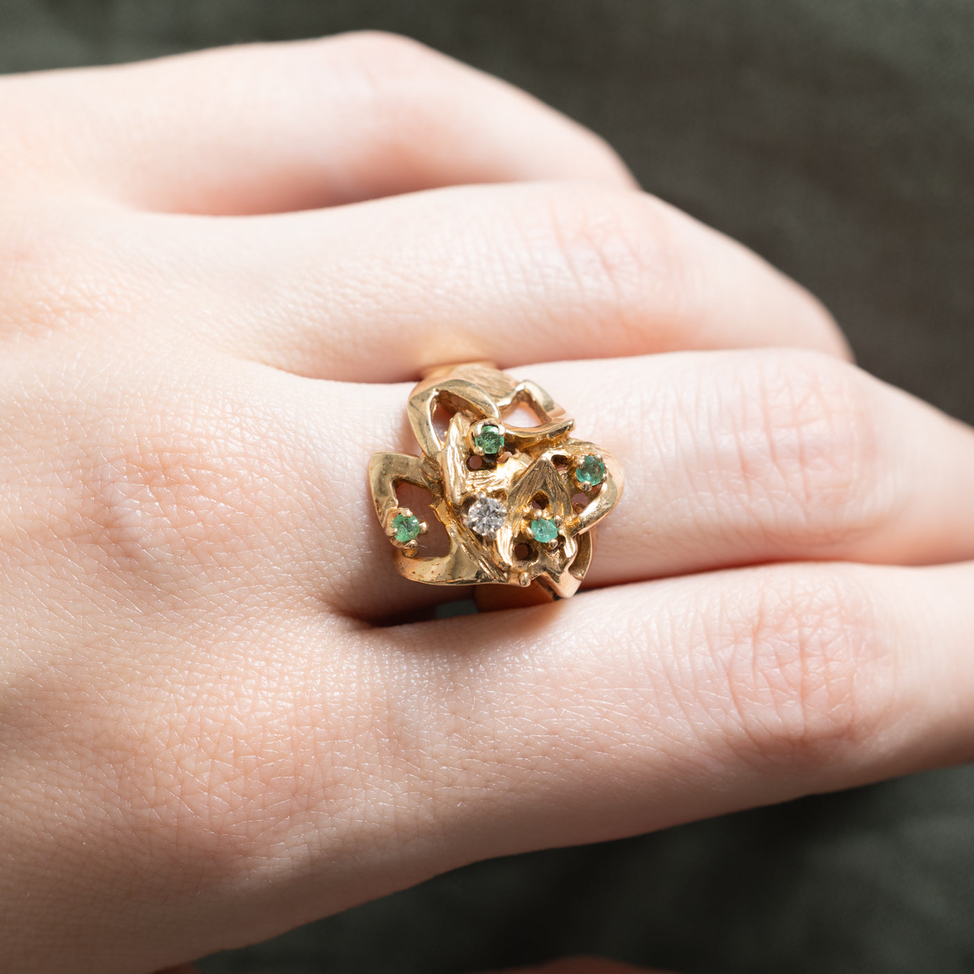 Scattered Emerald & Diamond Cocktail Ring | 0.08ctw, 0.07ct | SZ 7.75