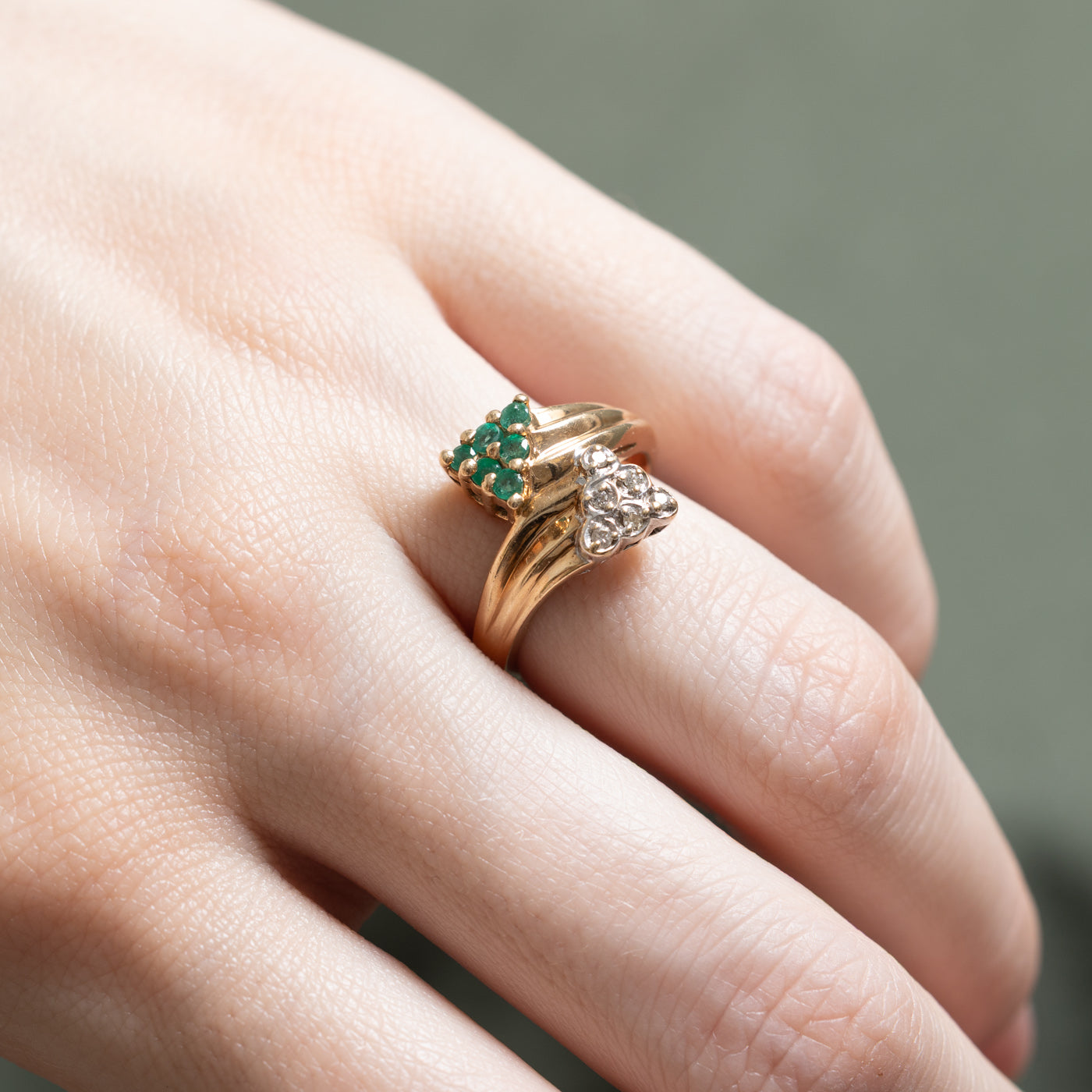 Emerald & Diamond Cluster Bypass Ring | 0.18ctw, 0.03ctw | SZ 6