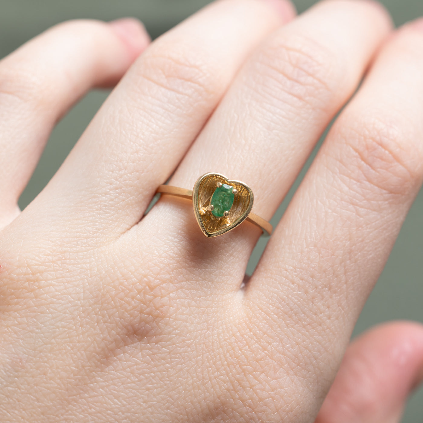 Bague cœur en émeraude (pierre unique) | 0,15 ct | Taille 7