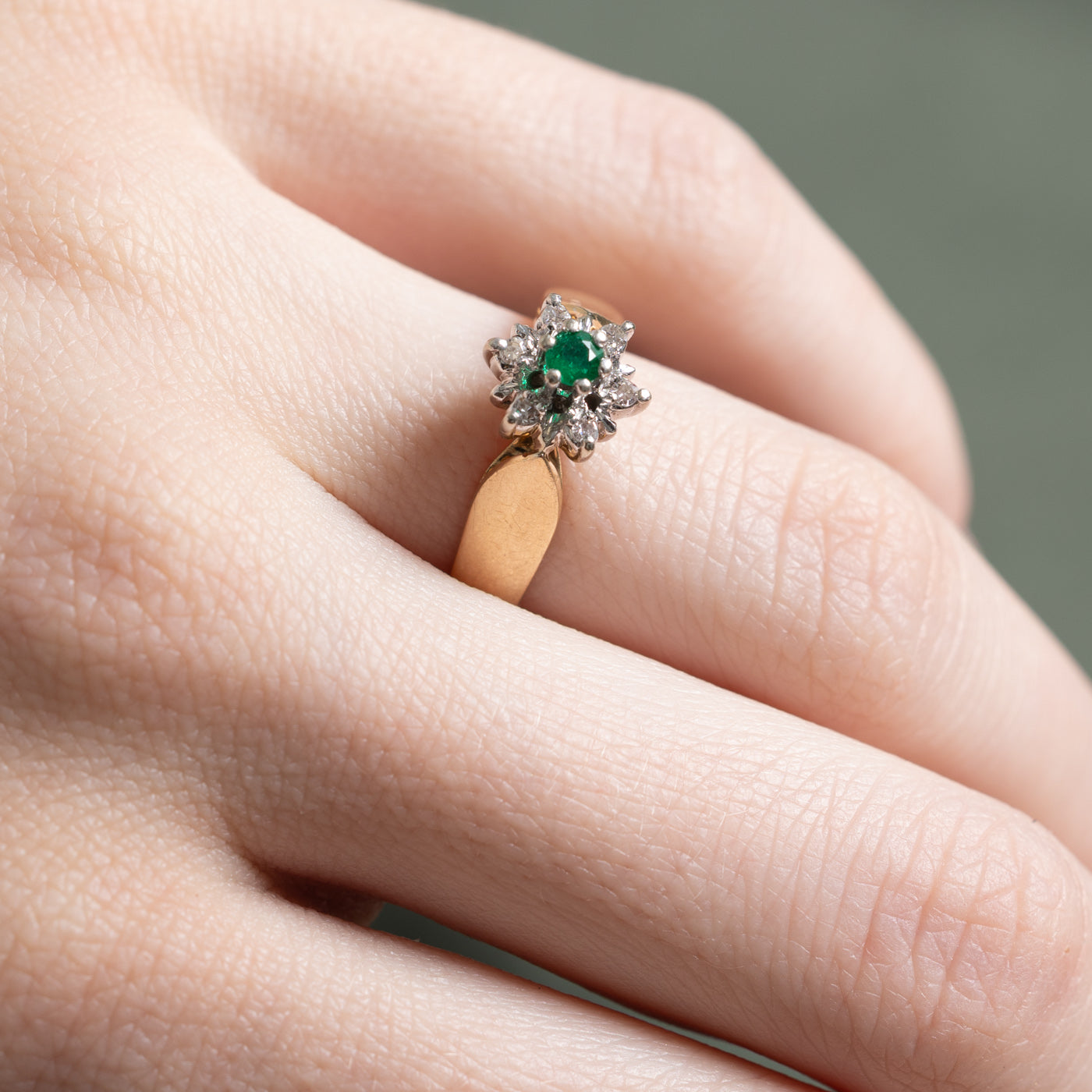Emerald & Diamond Petal Ring | 0.11ct, 0.54ctw | SZ 6.25