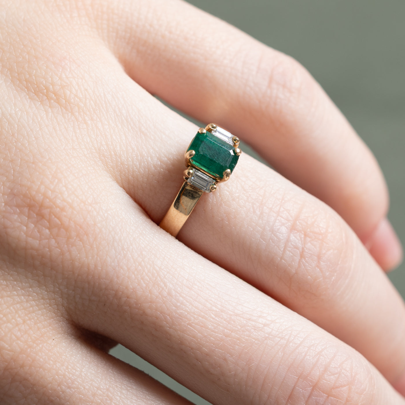 Emerald & Diamond Accented Ring | 1.10ct, 0.20ctw | SZ 4.75