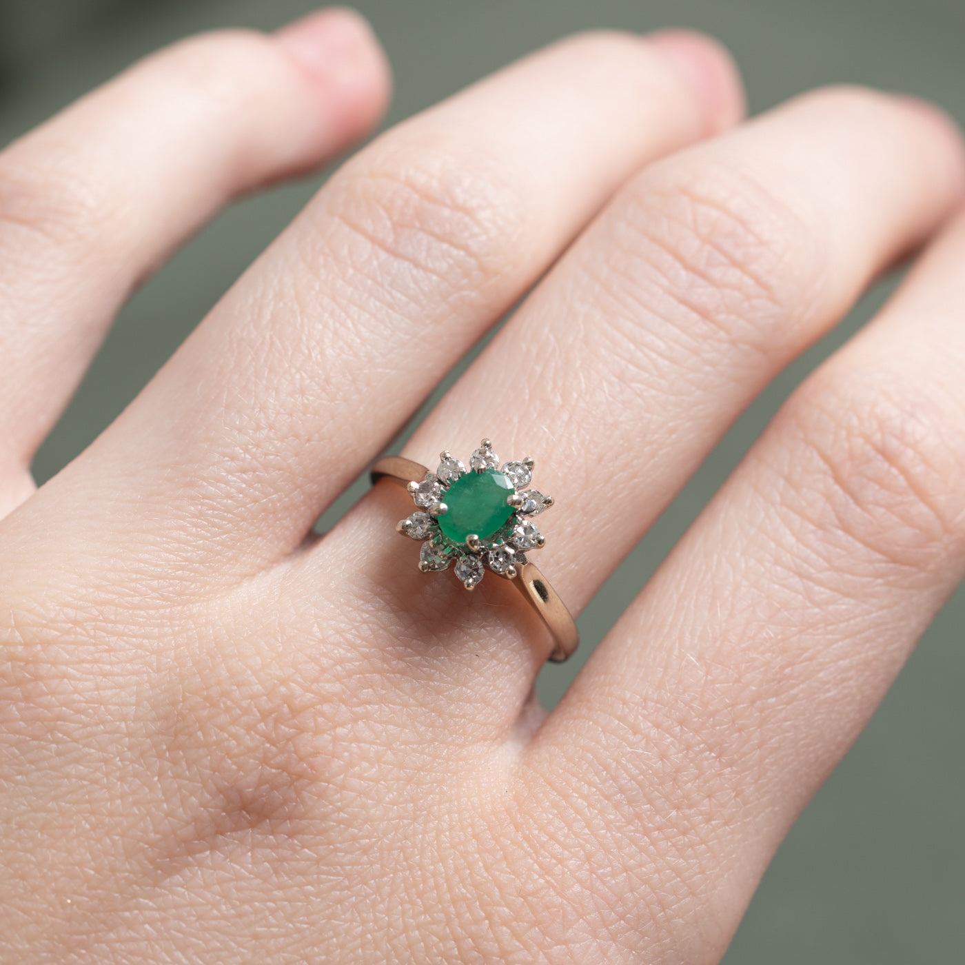 Emerald & Diamond Petal Halo Ring | 0.32ct, 0.20ctw | SZ 6.5