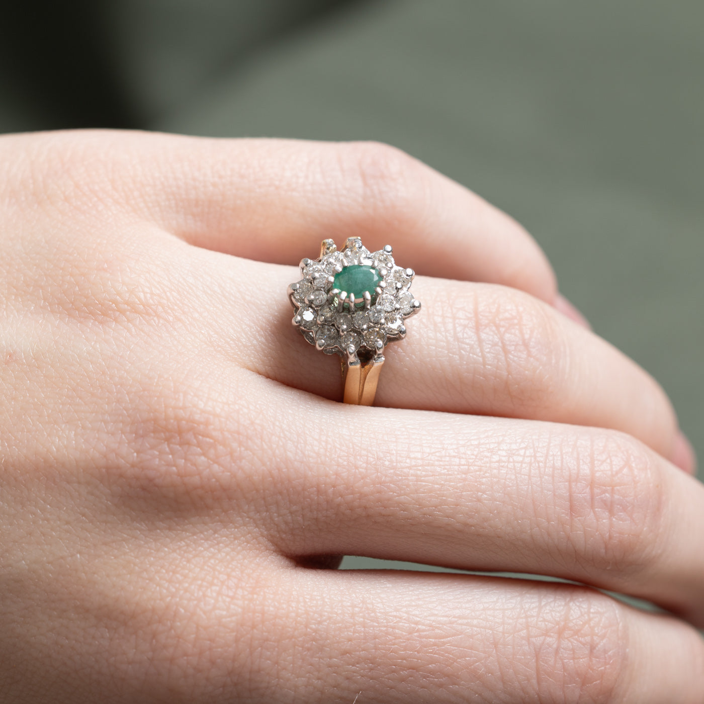 Emerald & Diamond Cluster Halo Ring | 0.30ct, 0.58ctw | SZ 5.5