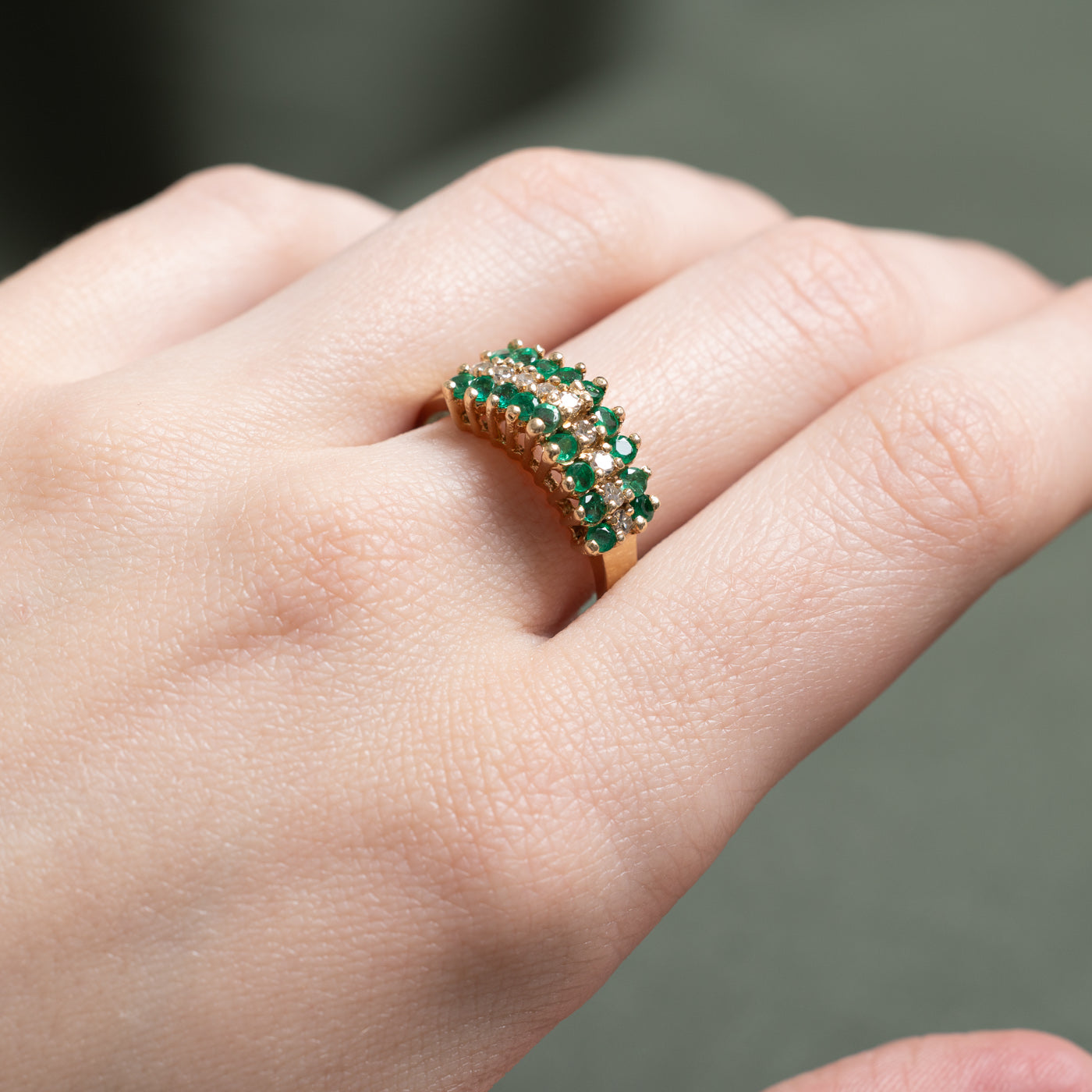 Multi Row Emerald & Diamond Ring | 0.50ctw, 0.22ctw | SZ 9.5
