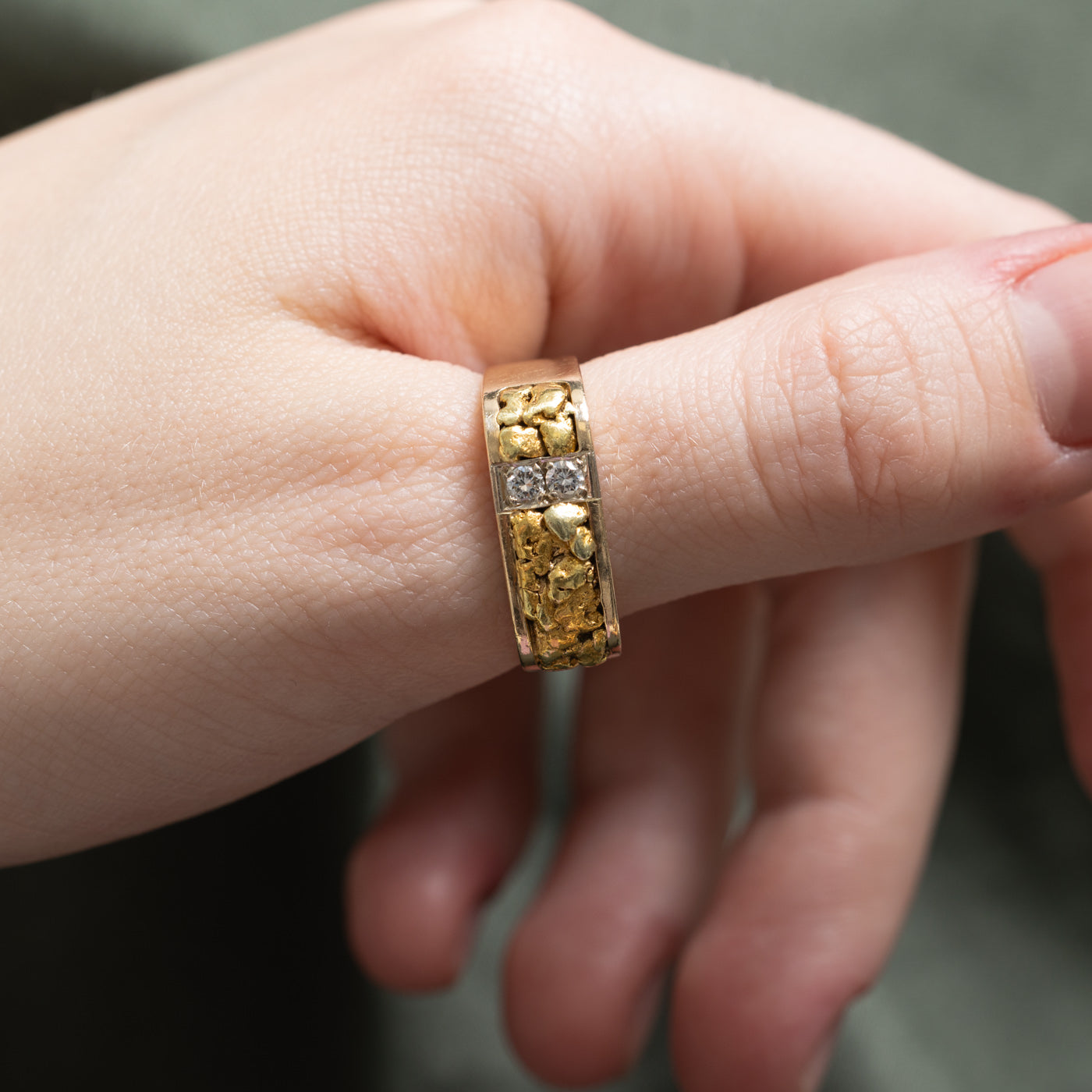 Diamond & Gold Nugget Ring | 0.12ctw | SZ 10.5