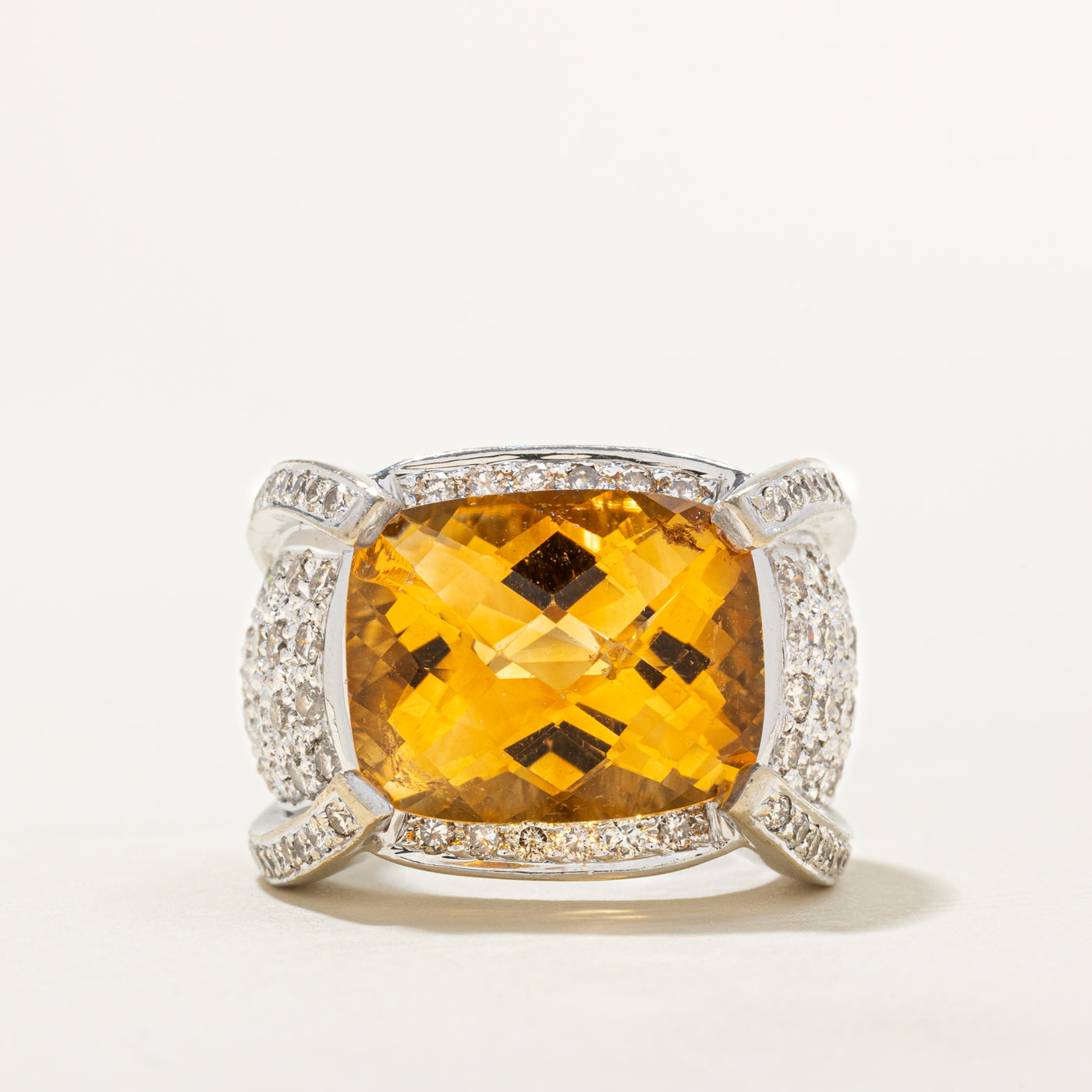 Pave Diamond & Citrine Cocktail Ring | 2.28ctw, 8.65ct | SZ 6.5 |