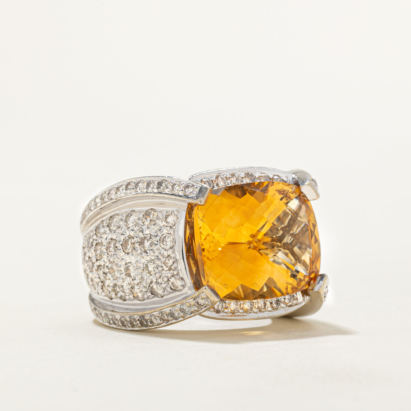 Pave Diamond & Citrine Cocktail Ring | 2.28ctw, 8.65ct | SZ 6.5 |