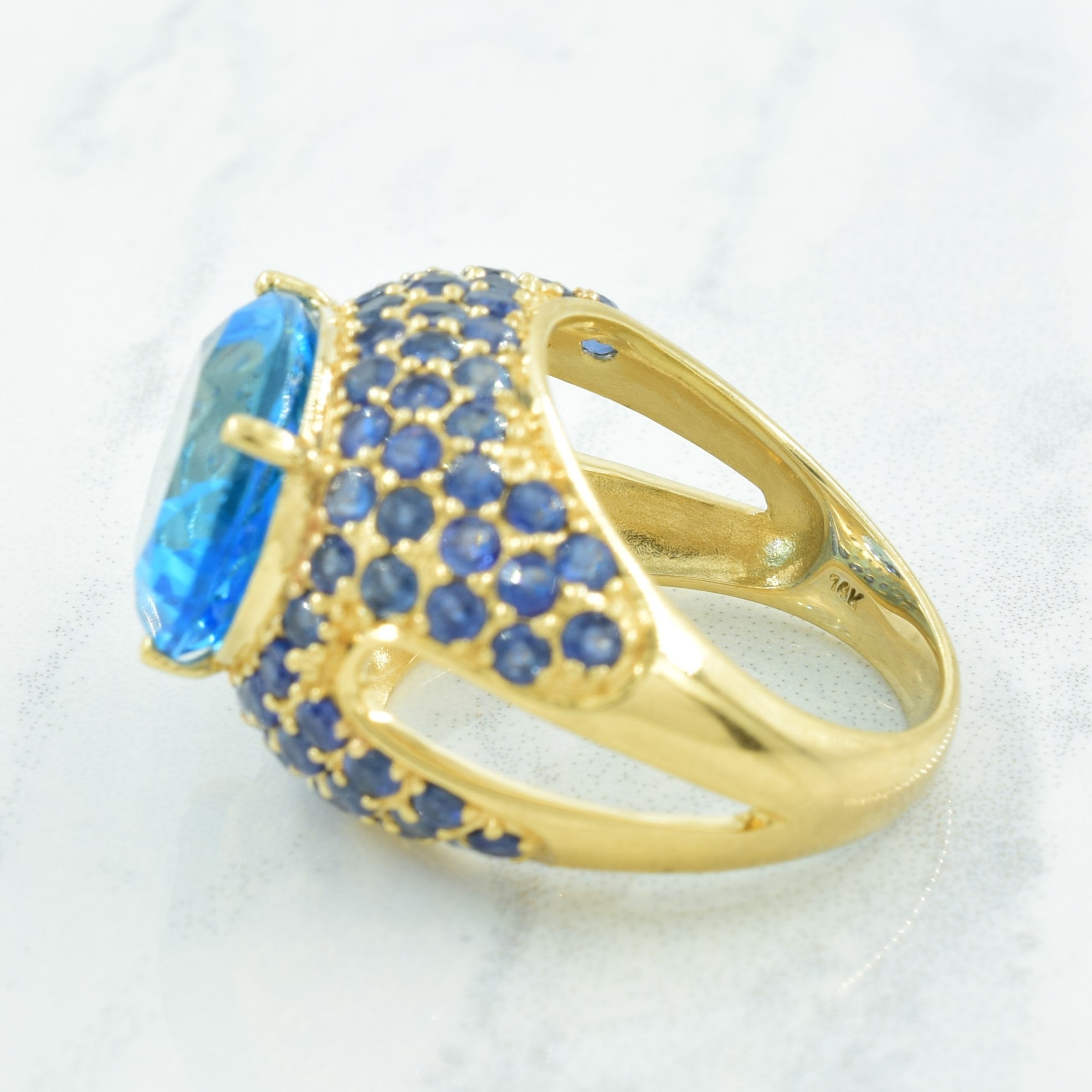 Blue Topaz & Sapphire Ring | 10.00ct, 3.00ctw | SZ 6.25 |