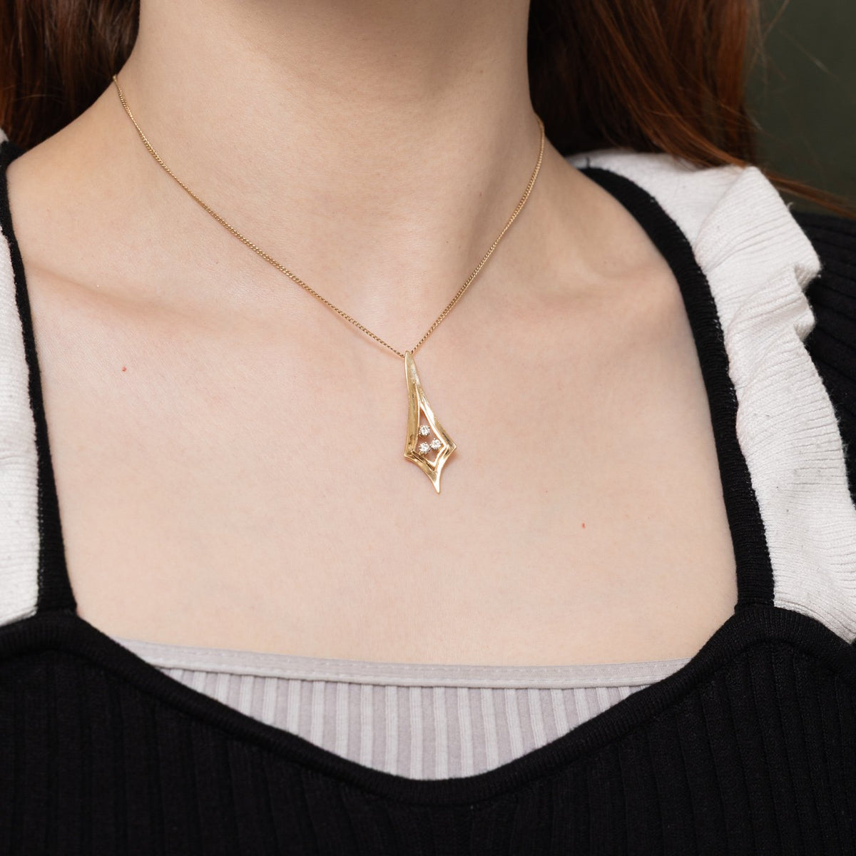 14k Scattered Diamond Geometric Pendant | 0.16ctw