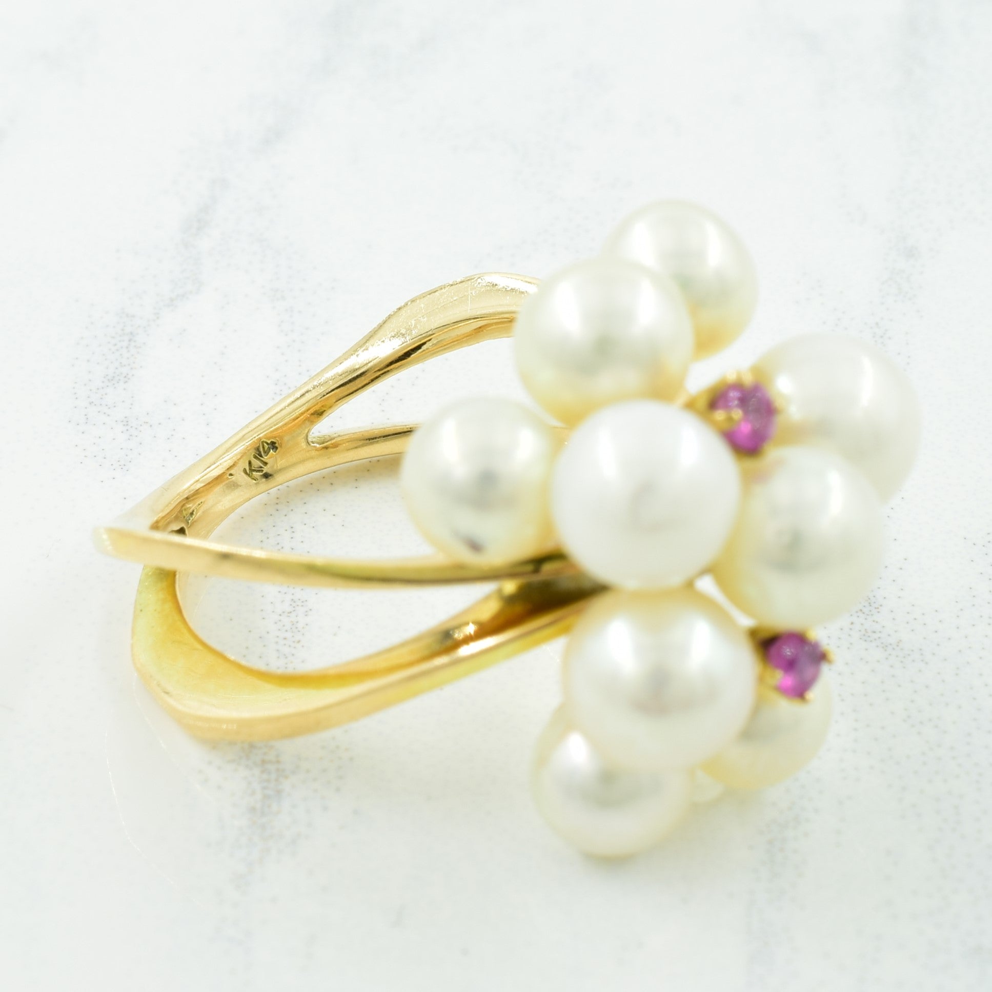 Pearl & Pink Sapphire Cocktail Ring | 13.60ctw | SZ 6 |