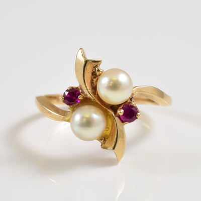 Pearl & Ruby Bypass Ring | 1.80ctw, 0.12ctw | SZ 6.75 |