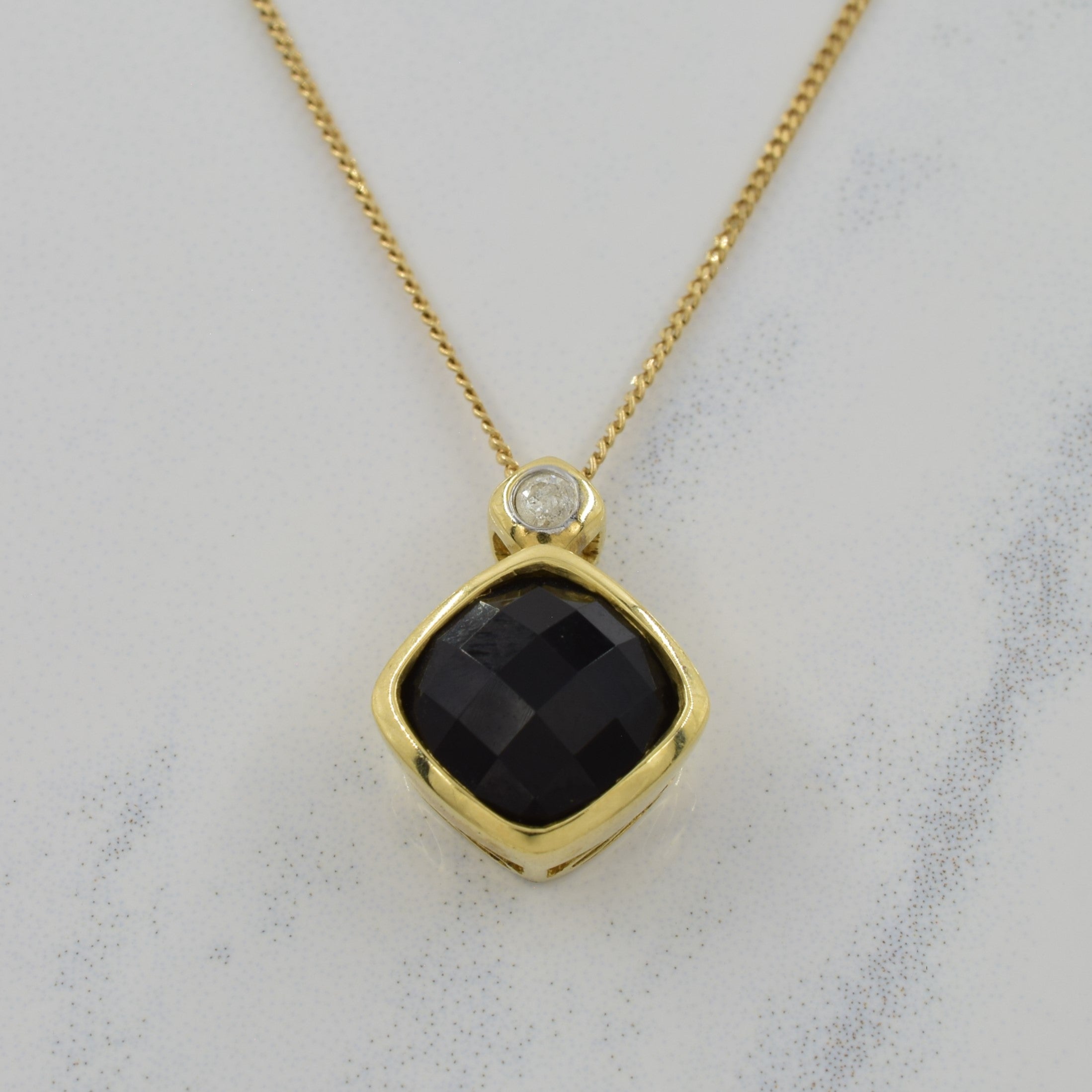 Square Checkered Onyx & Diamond Pendant Necklace | 2.60ct, 0.03ct | 17.5" |